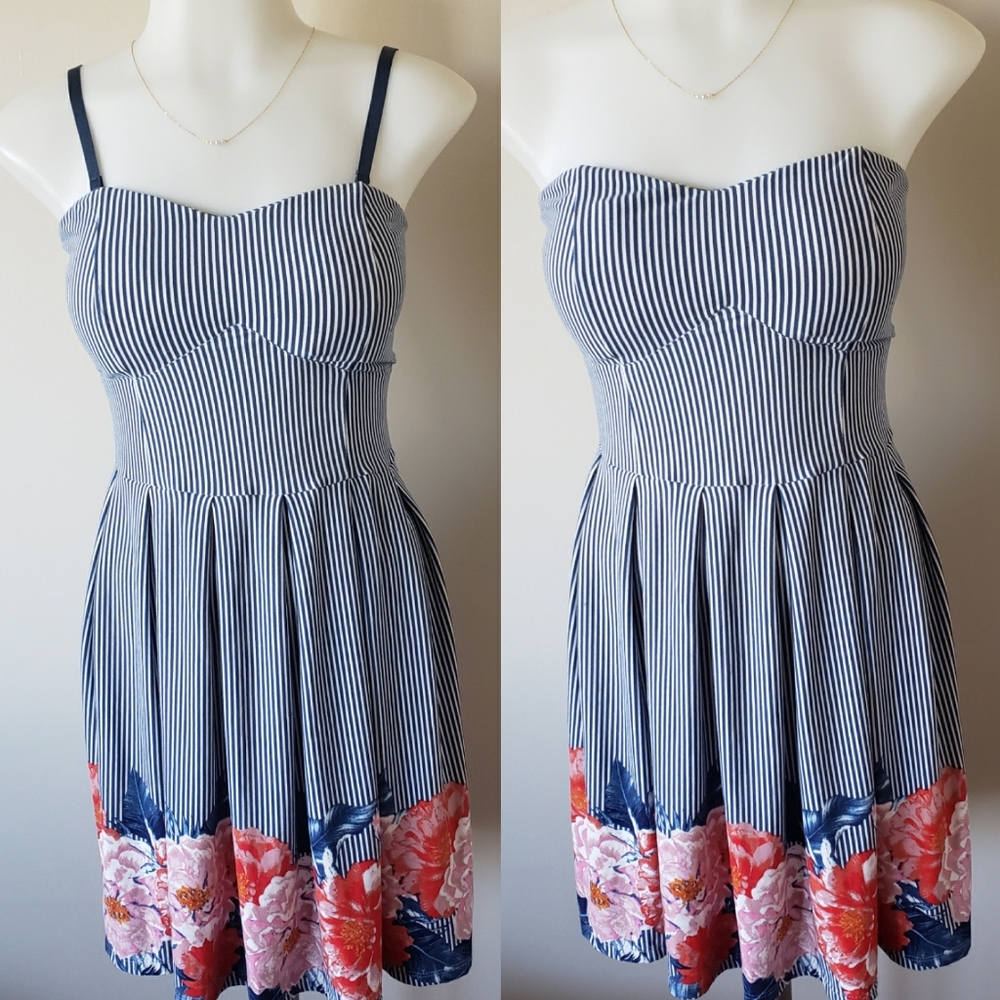 Blue Striped Floral Dress with Removable Straps - Picture 1 of 16
